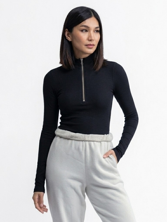 Joah Brown Tops - Joah Brown Half Zip Mock Black Neck Top- M/L